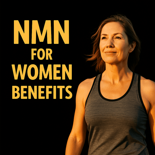 Realistic photo of a confident middle-aged woman walking outdoors in workout gear with sunlight behind her, symbolizing vitality and energy for NMN for wome