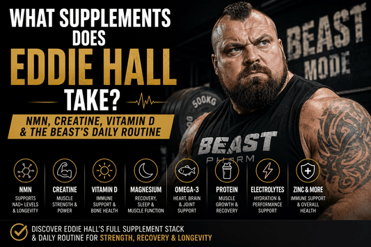 What supplements does Eddie Hall take? NMN, creatine, Vitamin D, magnesium and his daily supplement routine for strength, recovery and longevity.