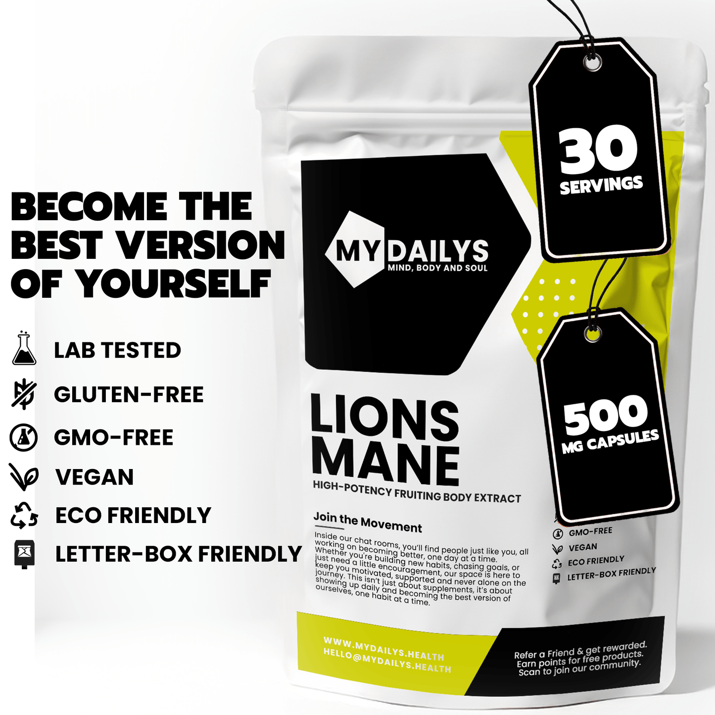 Lions Mane Supplement | Vegan Capsules | My Dailys Health Wellness