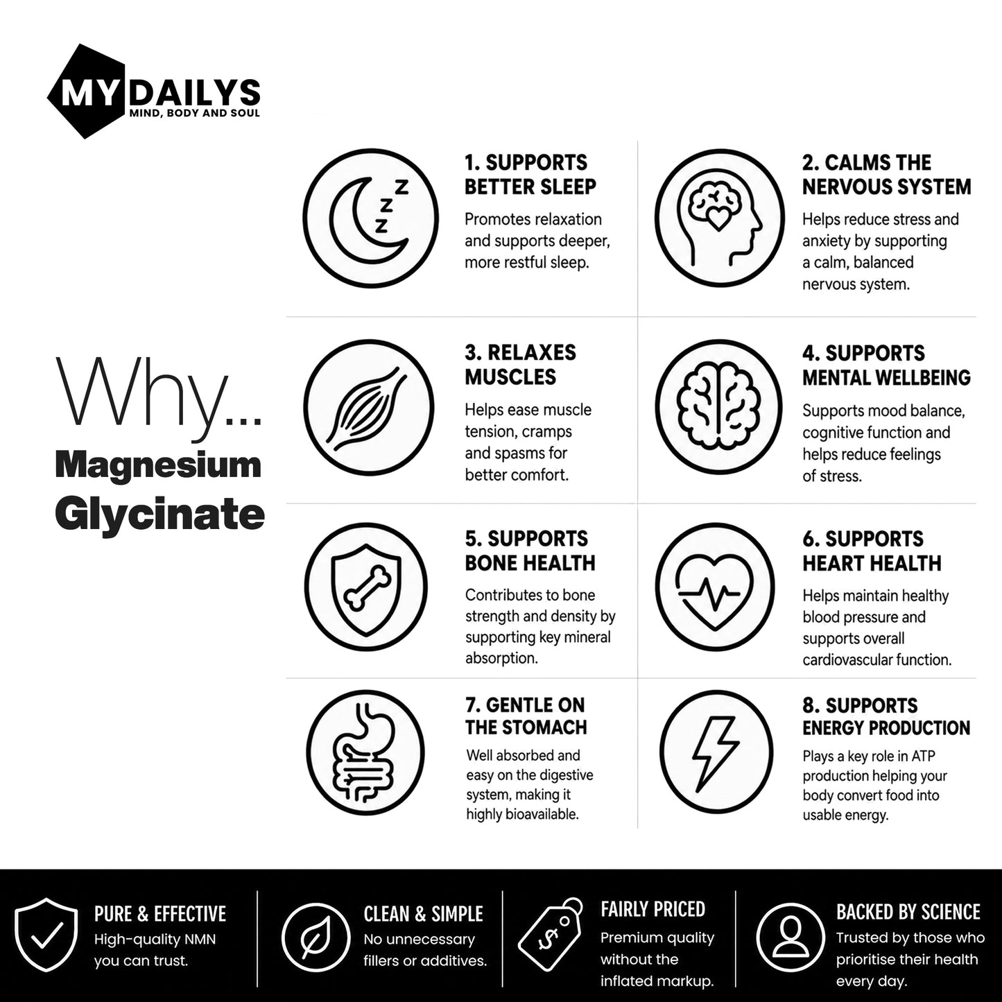 Magnesium Glycinate Supplement | Vegan Capsules | My Dailys Health Wellness
