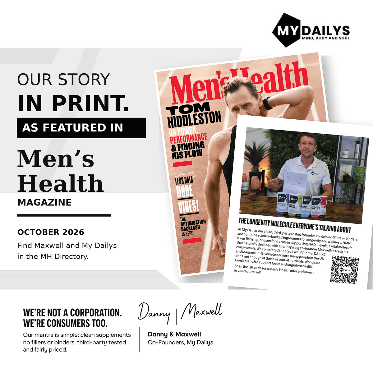 My Dailys supplement stack featured in Men’s Health magazine