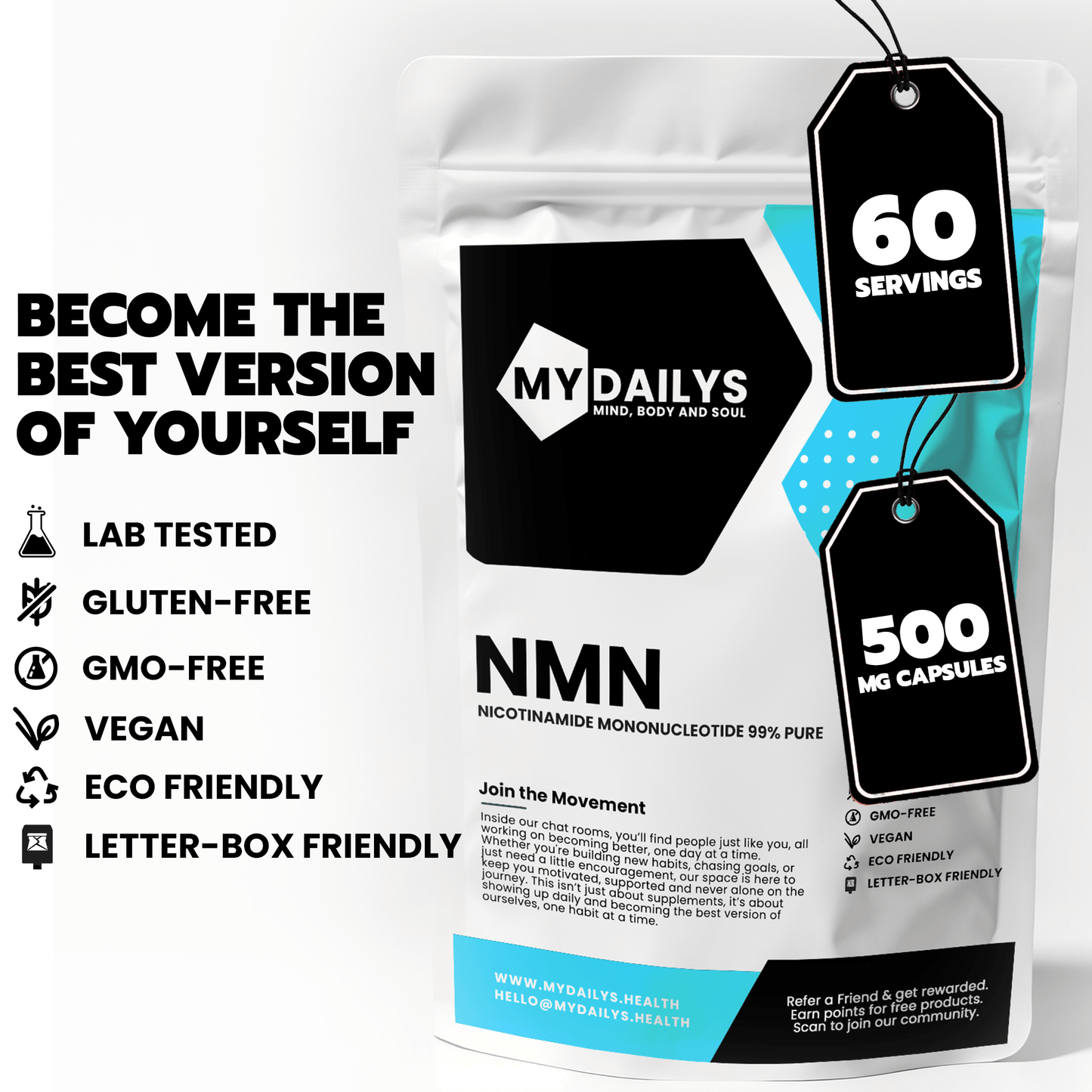 NMN Supplement | Vegan Capsules | My Dailys Health Wellness
