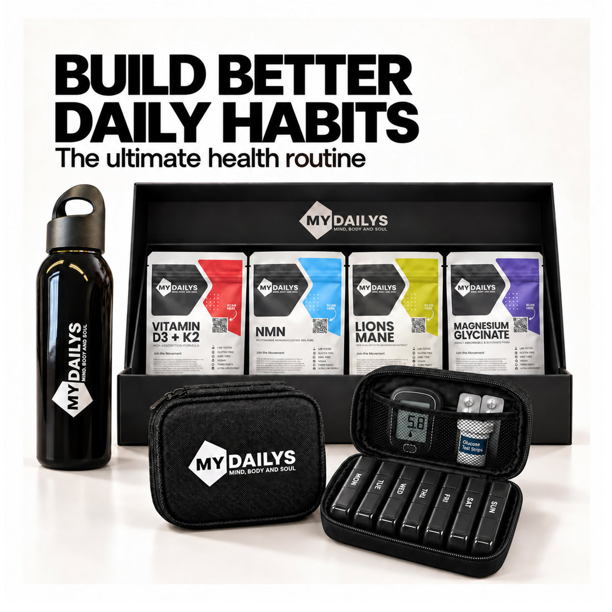 Pill Organiser 7 Day Supplement Travel Bag Morning Afternoon and Night