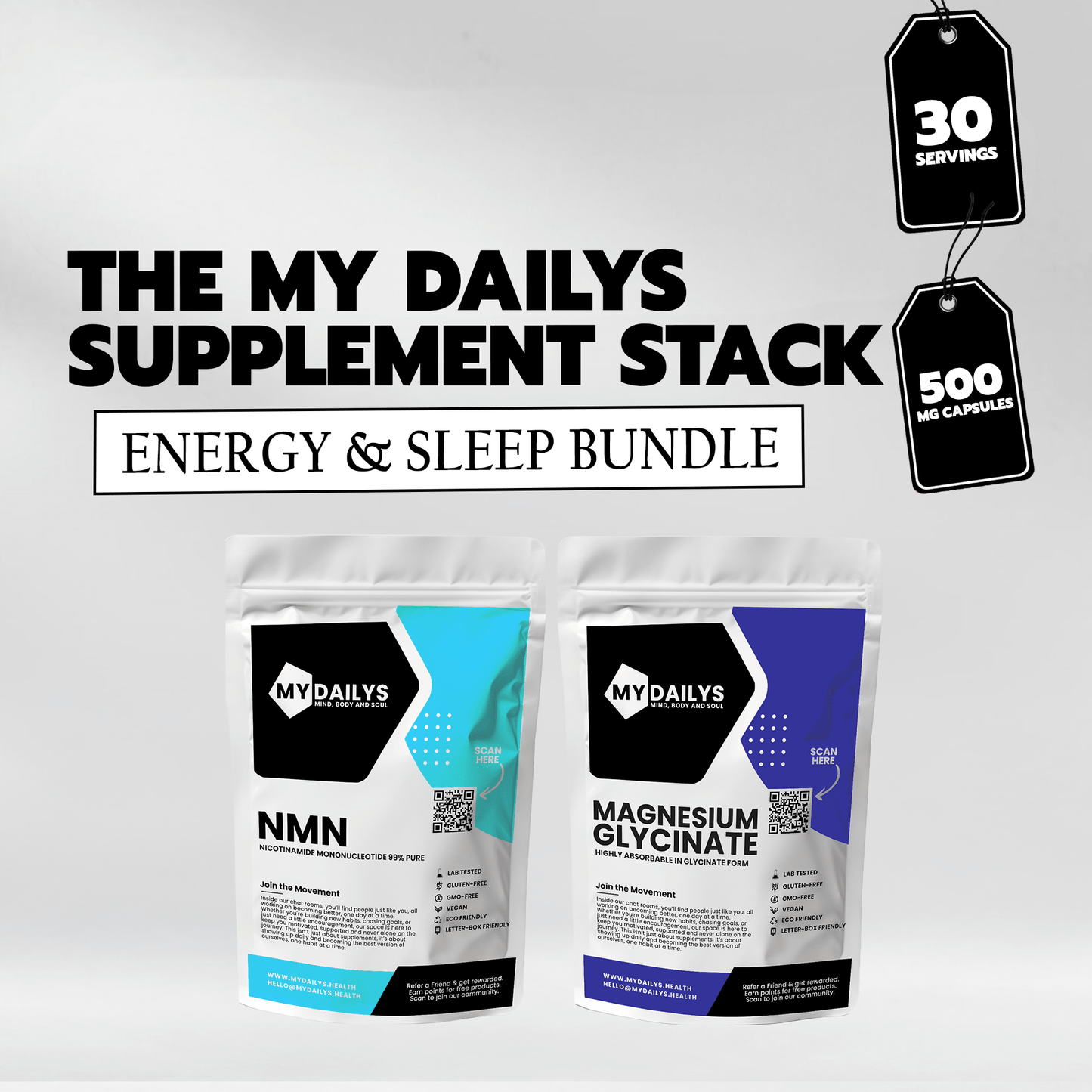My Dailys Energy & Sleep Bundle | NMN & Magnesium Glycinate Supplements Longevity, Energy and Sleep Supplements