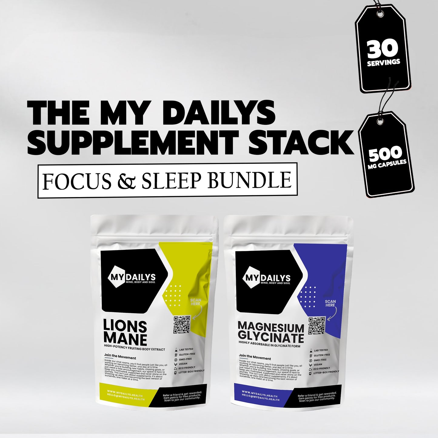My Dailys Focus & Sleep Bundle – Lion’s Mane & Magnesium Glycinate Supplements