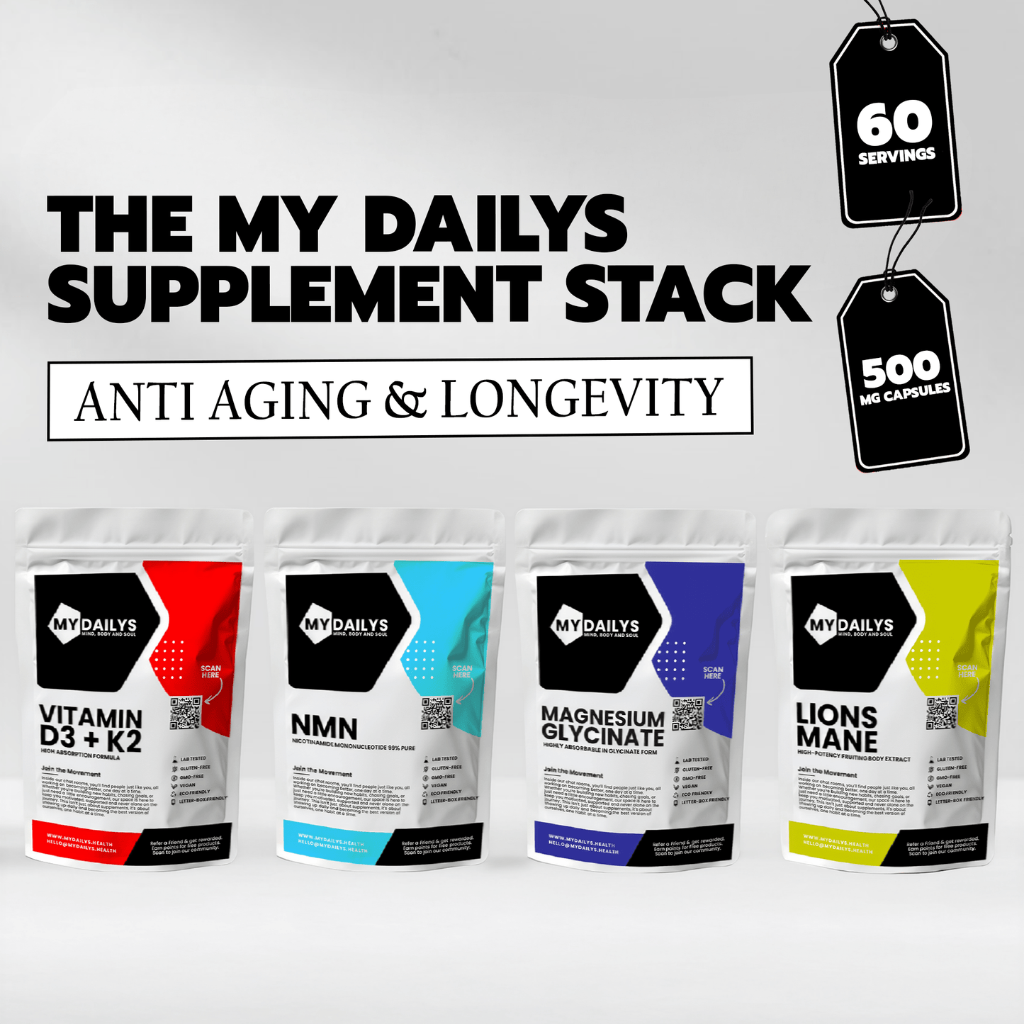 My Dailys Day & Night Bundle | Vitamin D3 + K2 & Magnesium Glycinate Supplements Immunity, Bones, Sleep and Recovery