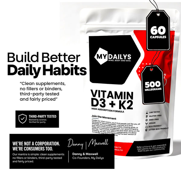 Vitamin D3 & K2 Supplement | Vegan Capsules | My Dailys Health Wellness