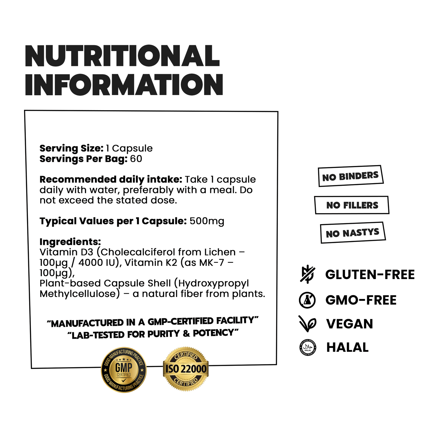 Vitamin D3 + K2 Supplement | Vegan Capsules | My Dailys Health Wellness