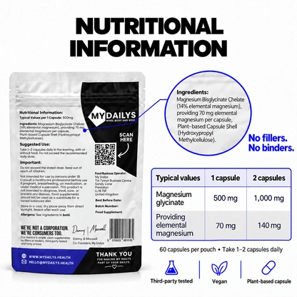 Magnesium Glycinate Supplement | Vegan Capsules | My Dailys Health Wellness