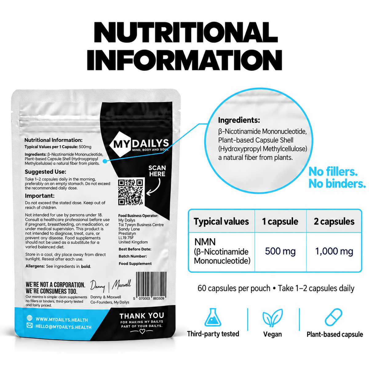 NMN Supplement UK | 500mg Vegan Capsules | My Dailys